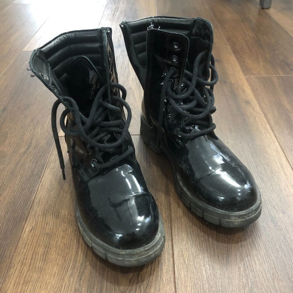 Bueno Side Zip Leather Upper Combat Boot Lace Up Womens Sz 39 | 8.5/9